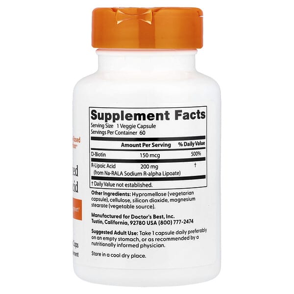 Alternative view of Doctor's Best, Stabilized R-Lipoic Acid , 200 mg, 60 Veggie Caps