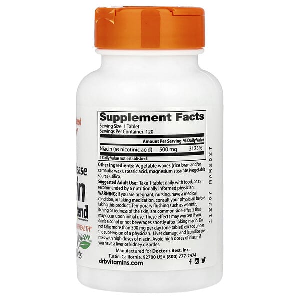 Alternative view of Doctor's Best, Sustained-Release Niacin with niaXtend®, 500 mg, 120 Tablets