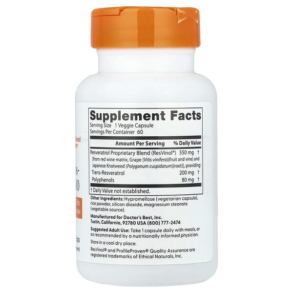 Alternative view of Doctor's Best, Trans-Resveratrol 200 , 200 mg, 60 Veggie Caps