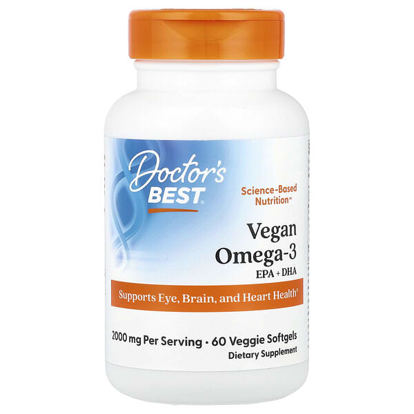 Doctor's Best, Vegan Omega-3,  EPA+DHA, 60 Veggie Softgels (1,000 mg per Softgel)