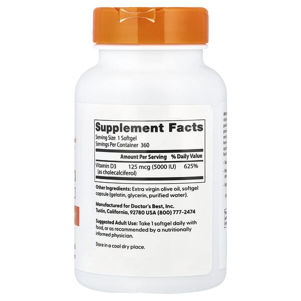 Alternative view of Doctor's Best, Vitamin D3, 125 mcg (5,000 IU), 360 Softgels