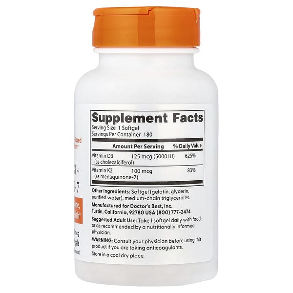 Alternative view of Doctor's Best, Vitamin D3 + K2 MK-7, 180 Softgels