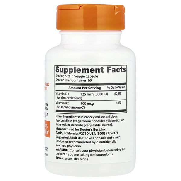 Alternative view of Doctor's Best, Vitamin D3 + K2, MK-7, 60 Veggie Caps