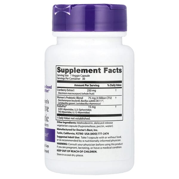 Alternative view of Doctor's Best, Women's Digestive Probiotic Prebiotic with Cranberry, 4 Billion CFU, 30 Veggie Caps
