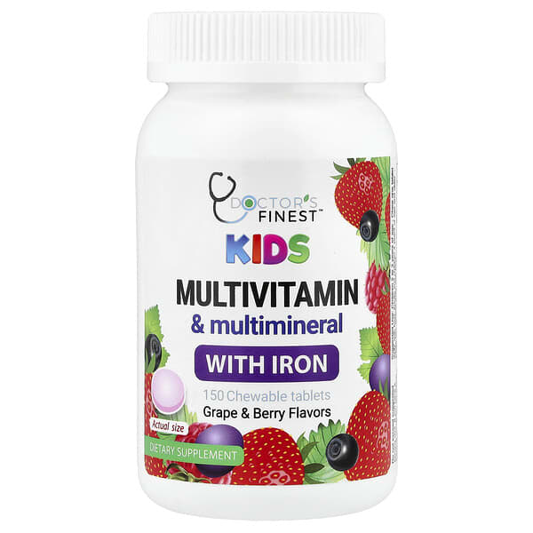Doctor's Finest, Kids Multivitamin & Multimineral with Iron, Grape & Berry, 150 Chewable Tablets