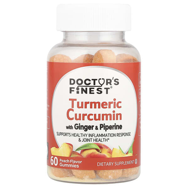 Doctor's Finest, Turmeric Curcumin Gummies With Ginger & Piperine, Peach, 60 Gummies