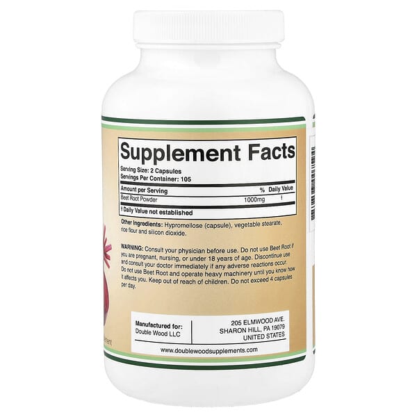Alternative view of Double Wood Supplements, Beet Root, 210 Capsules (500 mg per Capsule)