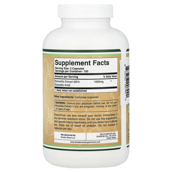 Double Wood Supplements, Boswellia Extract, 240 Capsules (500 mg per Capsule) 2 Double Wood Supplements, Boswellia Extract, 240 Capsules (500 mg per Capsule) - Ảnh 2