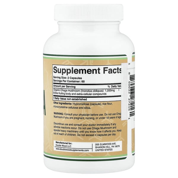 Alternative view of Double Wood Supplements, Chaga, 120 Capsules (500 mg per Capsule)