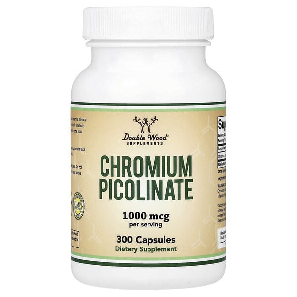 Double Wood Supplements, Chromium Picolinate, 300 Capsules (500 mcg per Capsule)