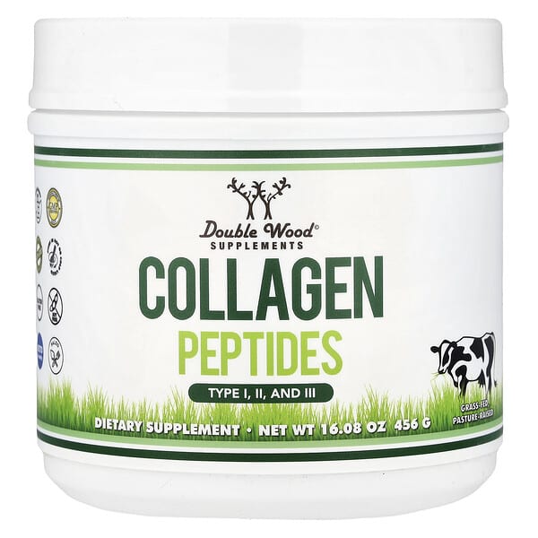Double Wood Supplements, Collagen Peptides, Type I, II, and III, 16.08 oz (456 g)