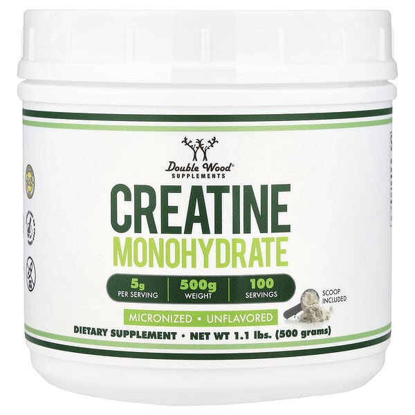 Double Wood Supplements, Creatine Monohydrate Powder, Unflavored, 1.1 lbs (500 g)