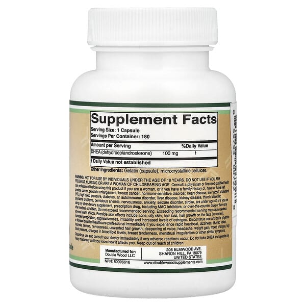 Alternative view of Double Wood Supplements, DHEA, 100 mg, 180 Capsules