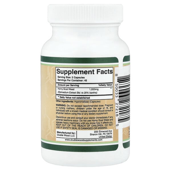 Alternative view of Double Wood Supplements, Horny Goat Weed, 90 Capsules (500 mg per Capsule)