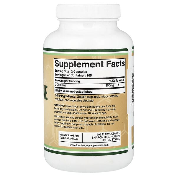 Alternative view of Double Wood Supplements, L-Citrulline, 210 Capsules (600 mg per Capsule)