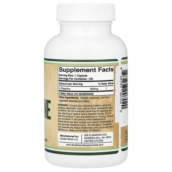 Alternative view of Double Wood Supplements, L-Theanine, 200 mg, 120 Capsules
