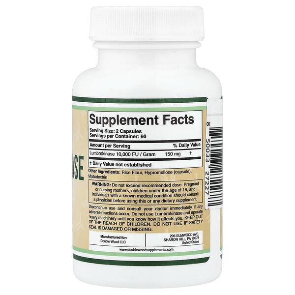 Alternative view of Double Wood Supplements, Lumbrokinase, 120 Capsules (75 mg per Capsule)