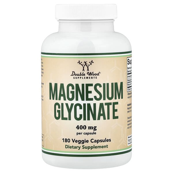 Double Wood Supplements, Magnesium Glycinate, 400 mg, 180 Veggie Capsules
