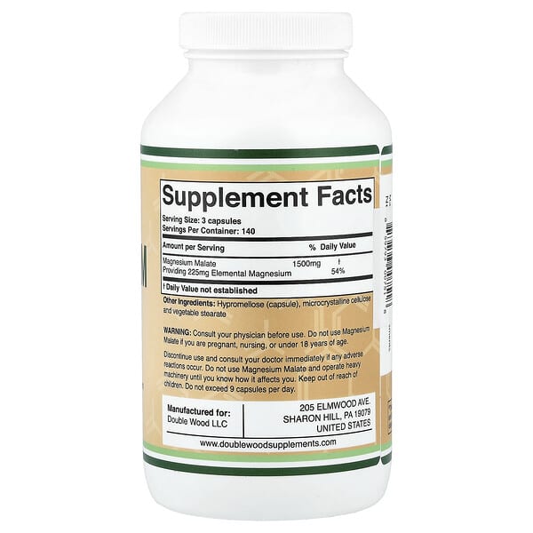 Alternative view of Double Wood Supplements, Magnesium Malate, 420 Capsules (500 mg per Capsule)
