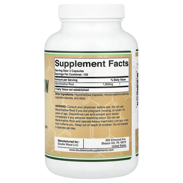 Alternative view of Double Wood Supplements, Marshmallow Root, 210 Capsules (500 mg per Capsule)