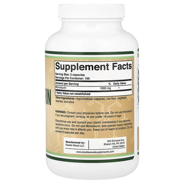Alternative view of Double Wood Supplements, Monolaurin, 210 Capsules (500 mg per Capsule)