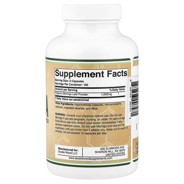 Alternative view of Double Wood Supplements, Moringa, 210 Capsules (500 mg per Capsule)