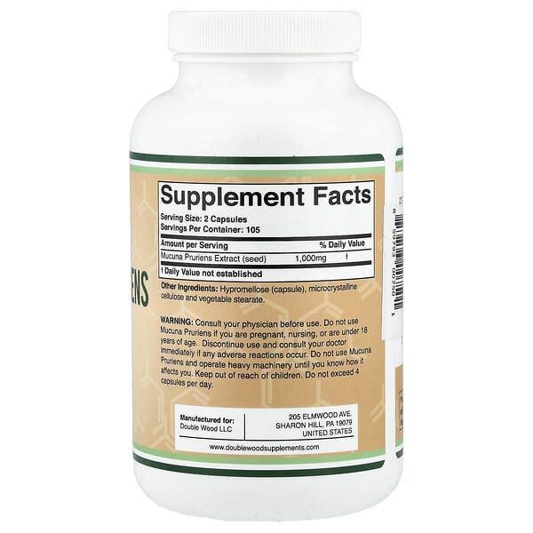 Alternative view of Double Wood Supplements, Mucuna Pruriens Extract, 210 Capsules (500 mg per Capsule)