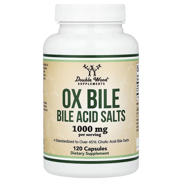 Double Wood Supplements, Ox Bile, 120 Capsules (500 mg per Capsule)