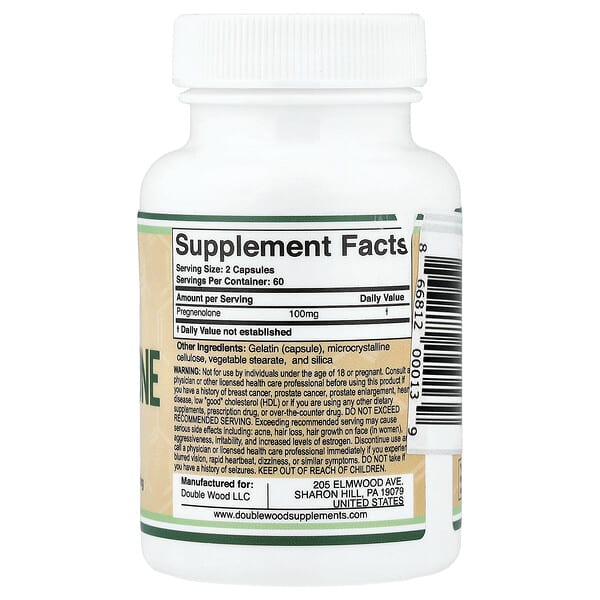 Alternative view of Double Wood Supplements, Pregnenolone, 120 Capsules (50 mg per Capsule)