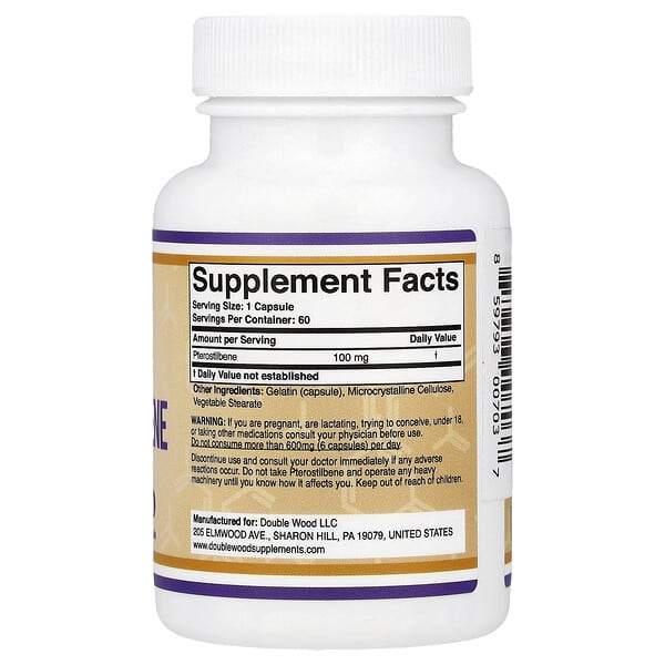 Alternative view of Double Wood Supplements, Pterostilbene, 100 mg, 60 Capsules