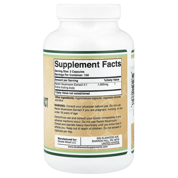 Alternative view of Double Wood Supplements, Reishi Mushroom Extract, 300 Capsules (500 mg per Capsule)
