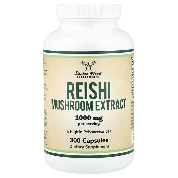 Double Wood Supplements, Reishi Mushroom Extract, 300 Capsules (500 mg per Capsule)