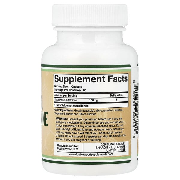 Alternative view of Double Wood Supplements, S-Acetyl L-Glutathione, 100 mg, 60 Capsules