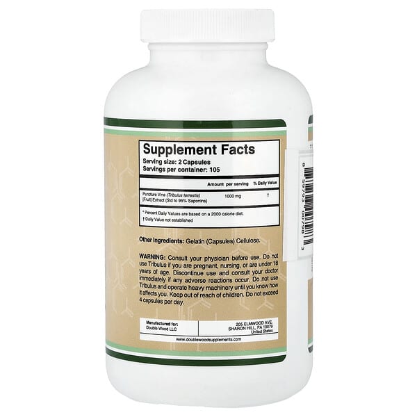 Alternative view of Double Wood Supplements, Tribulus Terrestris, 1,000 mg, 210 Capsules (500 mg per Capsule)