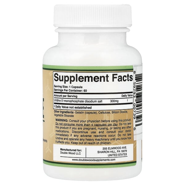 Alternative view of Double Wood Supplements, Uridine, 300 mg, 60 Capsules