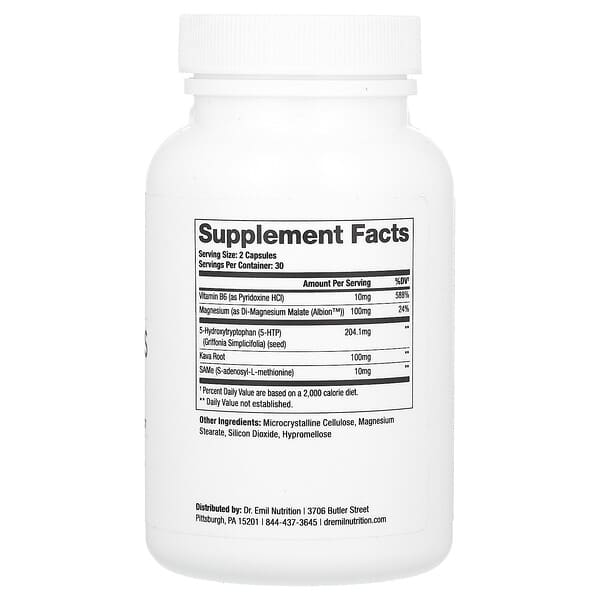 Alternative view of Dr. Emil Nutrition, Elite, 5-HTP Plus with Co-Factor B6, SAMe, Magnesium, & Kava Root, 60 Capsules