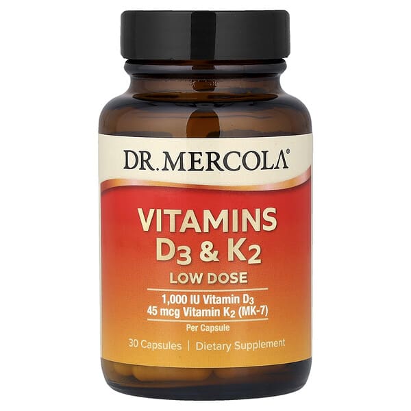 Dr. Mercola, Vitamins D3 & K2, Low Dose, 30 Capsules