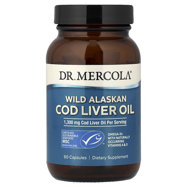 Dr. Mercola, Wild Alaskan Cod Liver Oil, 60 Capsules (650 mg per Capsule)