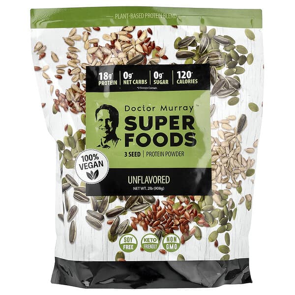 Dr. Murray's, Super Foods, 3 Seed Protein Powder, Pumpkin + Flax + Sunflower, Unflavored, 2 lb (908 g)