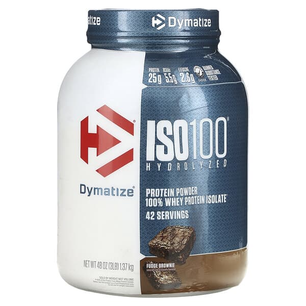 Dymatize, ISO100® Hydrolyzed, 100% Whey Protein Isolate, Fudge Brownie, 3 lb (1.37 kg)
