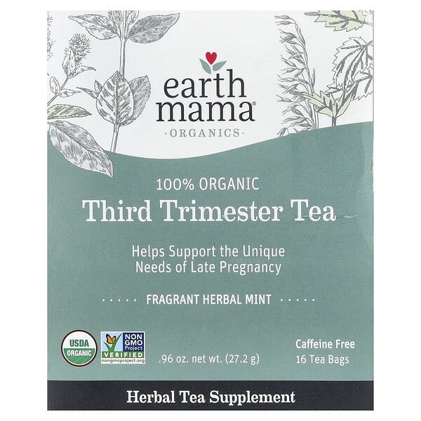 Earth Mama, Organics, 100 Organic Third Trimester Tea, Mint, Caffeine Free, 16 Tea Bags, 0.96 oz (27.2 g)