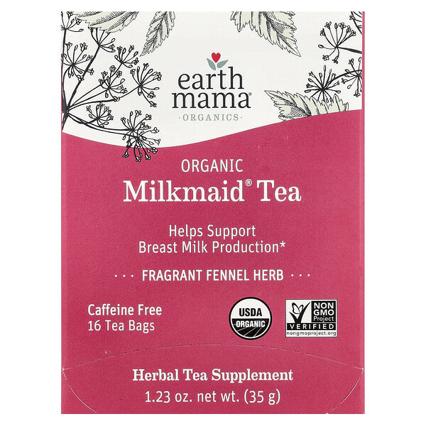 Earth Mama, Organics, Organic Milkmaid® Tea, Fragrant Fennel Herb, Caffeine Free, 16 Tea Bags, 1.23 oz (35 g)