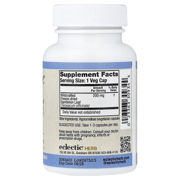 Alternative view of Eclectic Herb, Dandelion Leaf, 200 mg, 90 Veg Caps