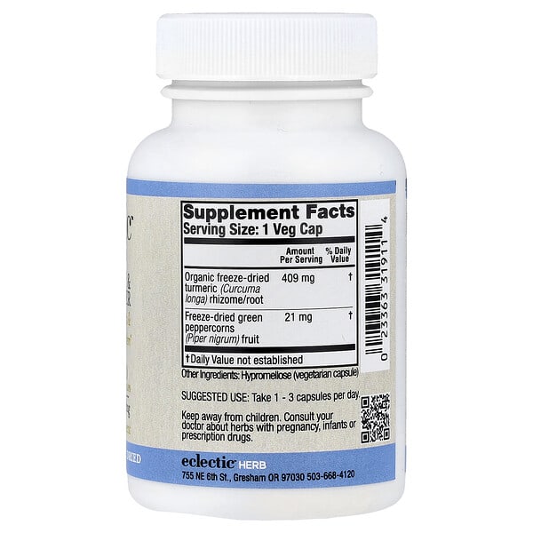 Alternative view of Eclectic Herb, Freeze-Dried, Turmeric & Pepper, 90 Veg Caps