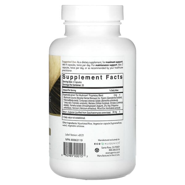 Alternative view of Econugenics, Ten Mushroom, 120 Vegetarian Capsules
