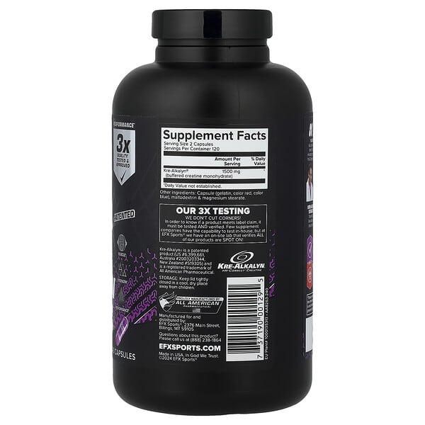 Alternative view of EFX Sports, Kre-Alkalyn® EFX, 240 Capsules (750 mg per Capsule)