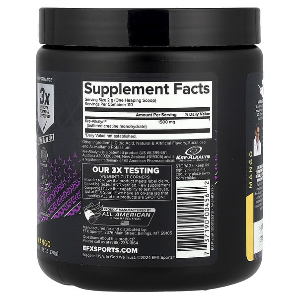 Alternative view of EFX Sports, Kre-Alkalyn EFX Powder, Mango, 7.76 oz (220 g)