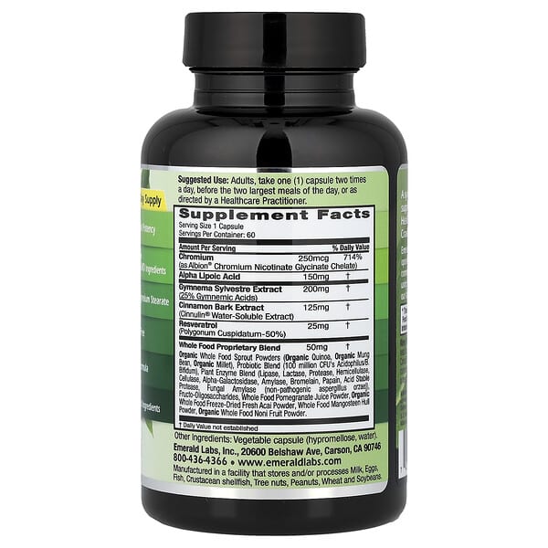 Alternative view of Emerald Laboratories, Blood Sugar Health, 60 Vegetable Capsules