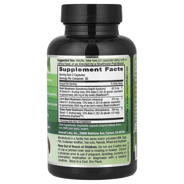 Alternative view of Emerald Laboratories, Mushroom Memory & Focus Health, 60 Vegetable Capsules