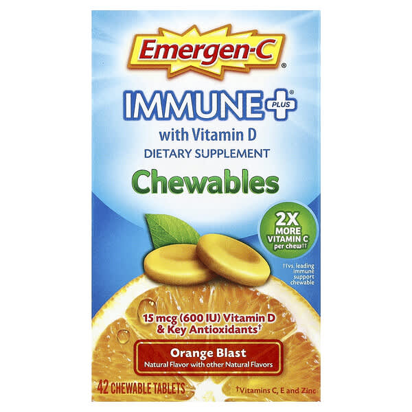 Emergen-C, Immune Plus® With Vitamin D, Orange Blast, 42 Chewable Tablets